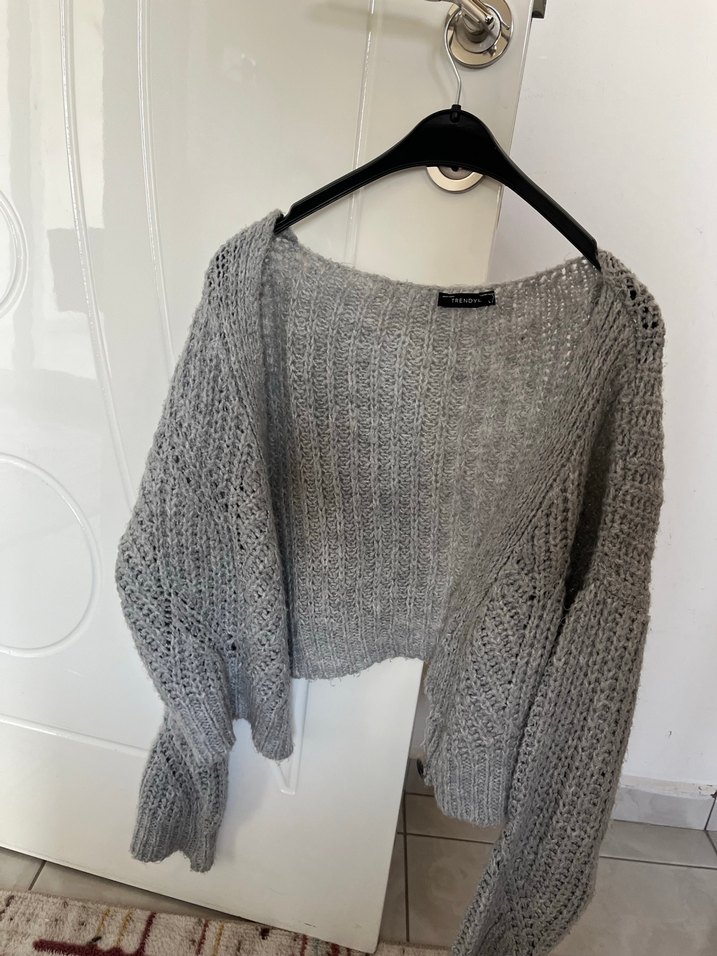 Gri Örgü Kadın Hırka, Salaş ve Midi Boy - Görsel 2