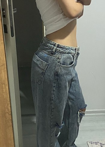 Trendyol & Milla Gri Loose Fit Midi Kot Pantolon