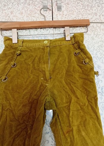 Diğer Düğmeli, Nakışlı Bohem Kız Süet Pantolon