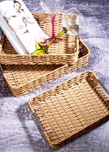 Tupperware Hasır Rattan Tepsiler 3 LÜ 