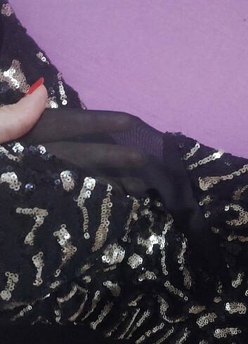 m Beden siyah Renk Pul payet mini gece abiye elbisesi