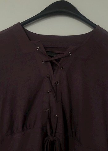 Bordo Uzun Kollu V Yaka Gotik Midi Tunik - Görsel 3