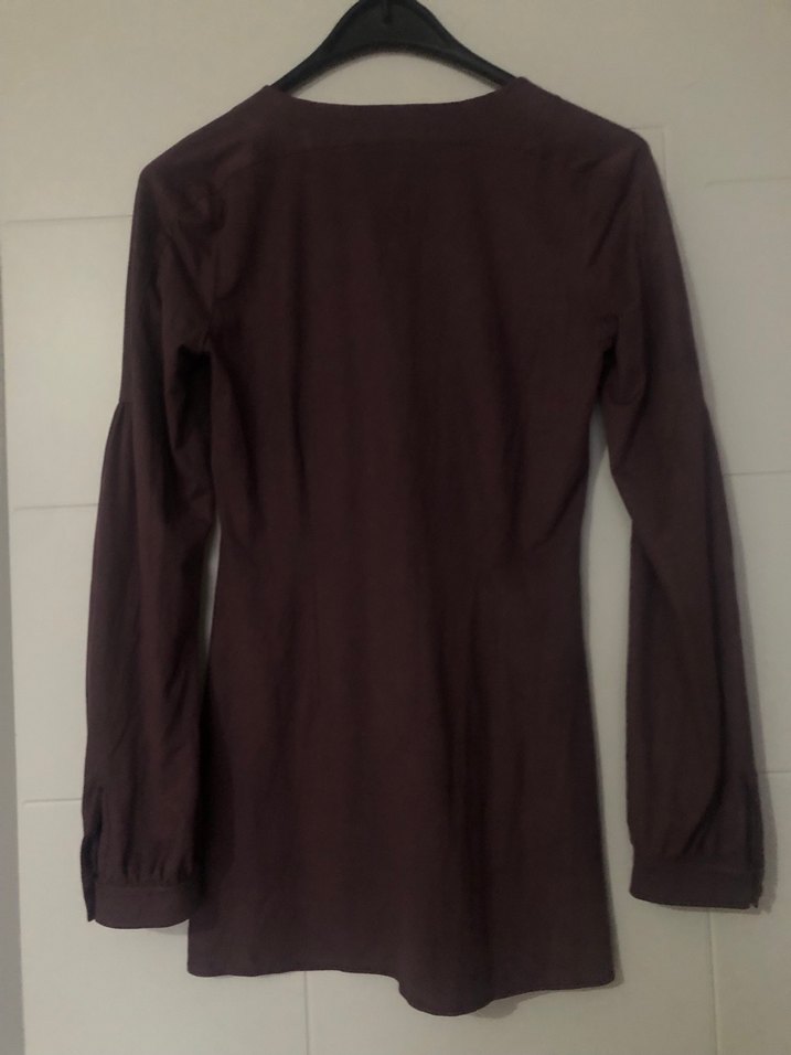 Bordo Uzun Kollu V Yaka Gotik Midi Tunik - Görsel 2