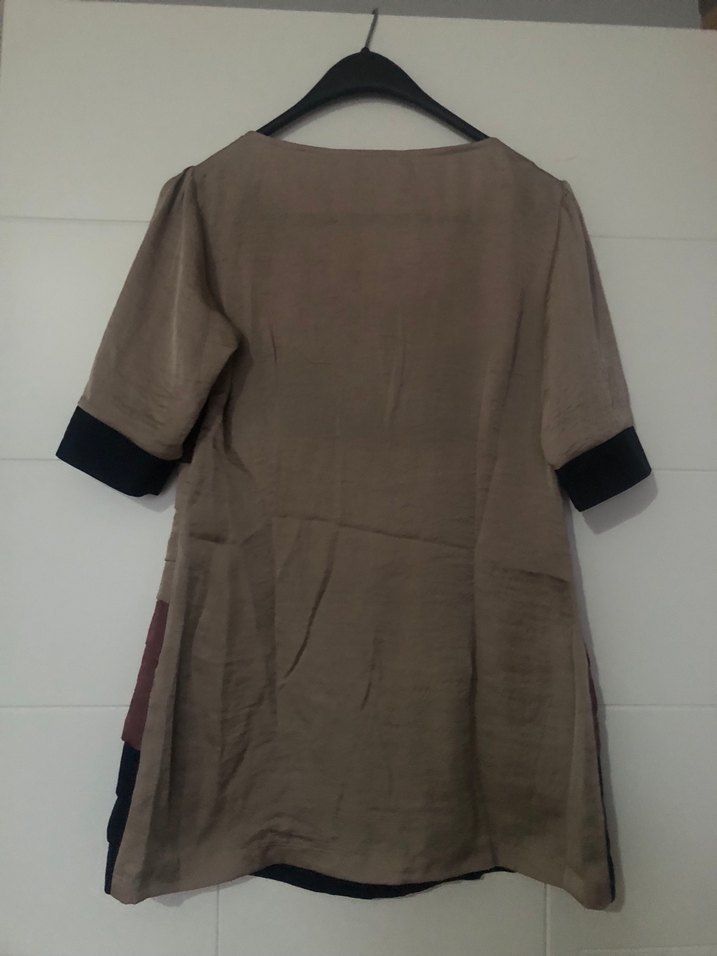 Piliseli Midi Tunik, Kısa Kollu, Bej - Görsel 2