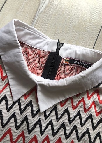 Desenli Triko Bluz, Uzun Kollu, Gri-Kırmızı - Görsel 3