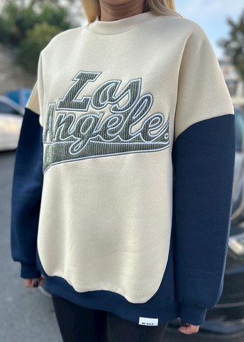 Beyaz Lacivert Baskılı Kadın Sweatshirt - Görsel 2