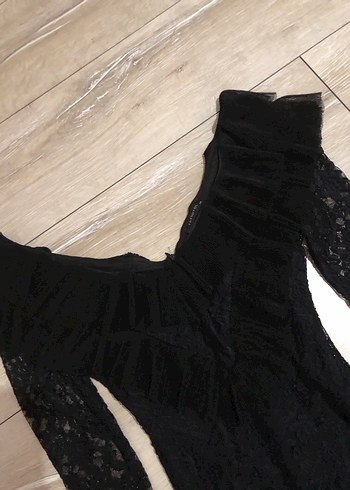 Dantel Detaylı Siyah Mini Gotik Elbise - Görsel 4