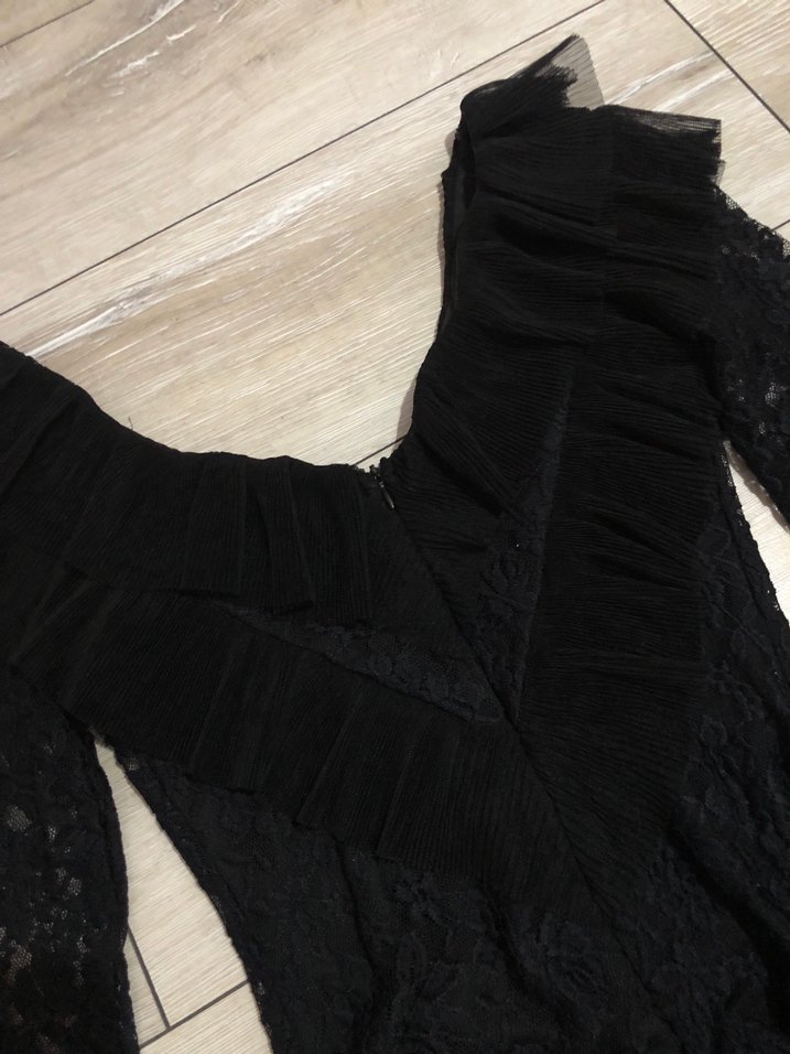 Dantel Detaylı Siyah Mini Gotik Elbise - Görsel 5