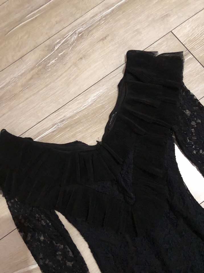 Dantel Detaylı Siyah Mini Gotik Elbise - Görsel 4