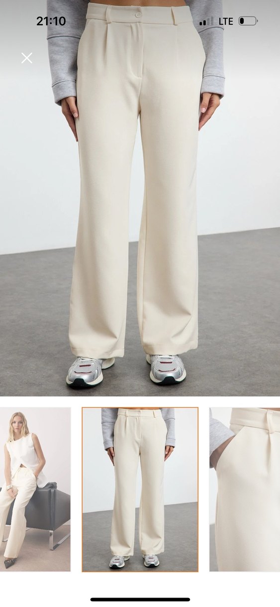 Bej Rahat Kesim Kadın Kumaş Pantolon - Görsel 2