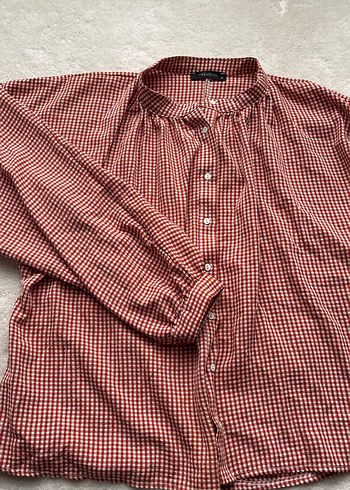 Kadın Kırmızı Düğmeli Keten Gömlek - Görsel 3