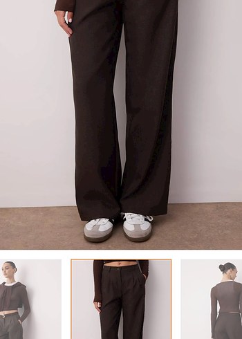 Kahverengi Midi Kumaş Kadın Pantolon - Görsel 2