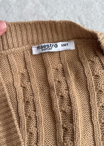Bej Örgü V Yaka Kadın Süveter - Görsel 2