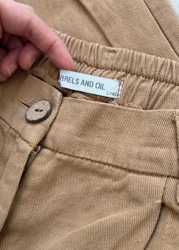 Düğmeli Bej Kadın Keten Pantolon - Görsel 2