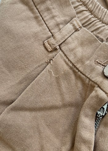 Düğmeli Bej Kadın Keten Pantolon - Görsel 3