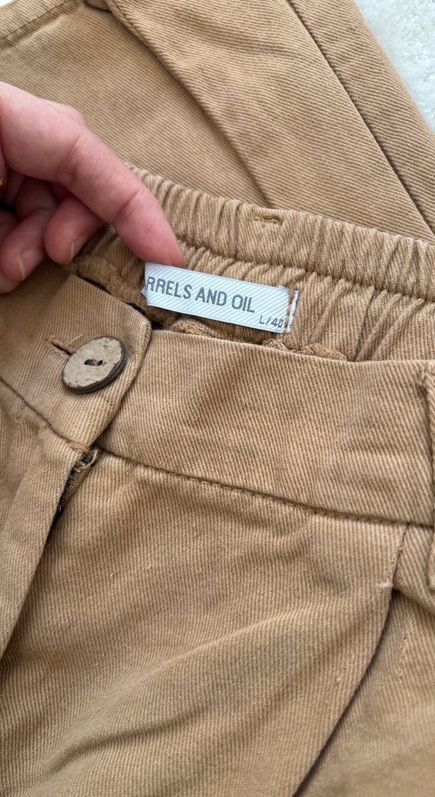 Düğmeli Bej Kadın Keten Pantolon - Görsel 2