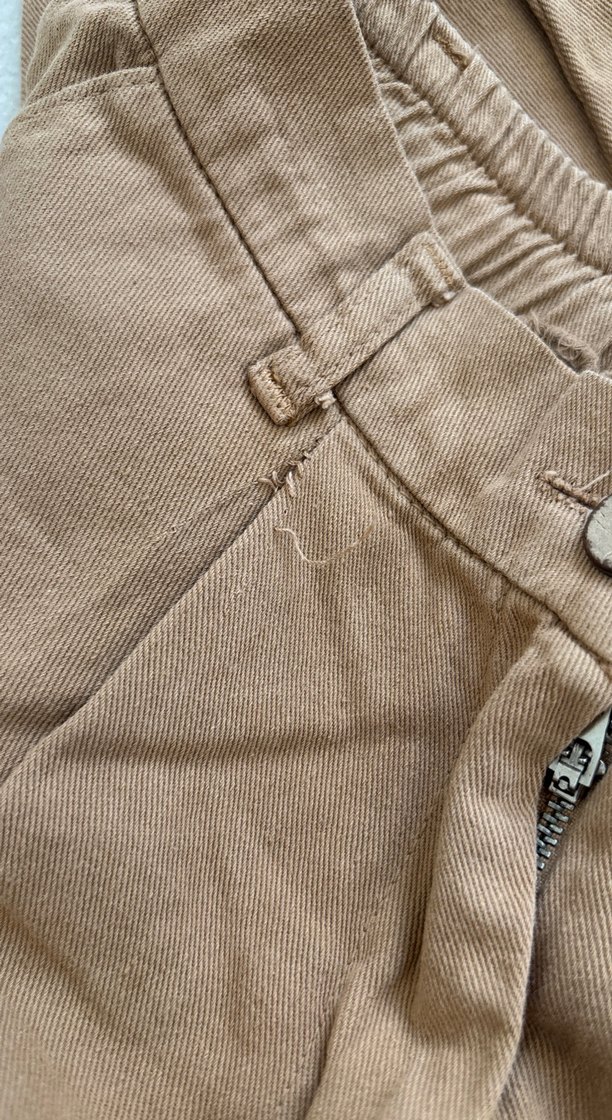 Düğmeli Bej Kadın Keten Pantolon - Görsel 3