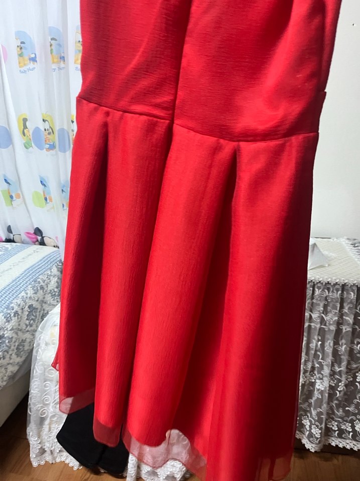 Kırmızı Midi / mini Halter Yaka İşlemeli tül Abiye - Görsel 5