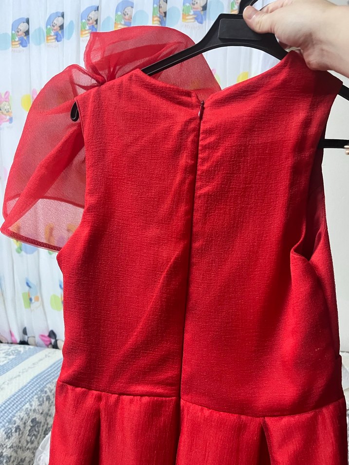 Kırmızı Midi / mini Halter Yaka İşlemeli tül Abiye - Görsel 4