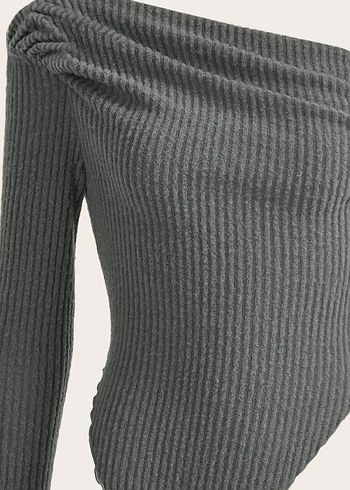 Gri Fitilli Triko Kadın Bluz - Görsel 4