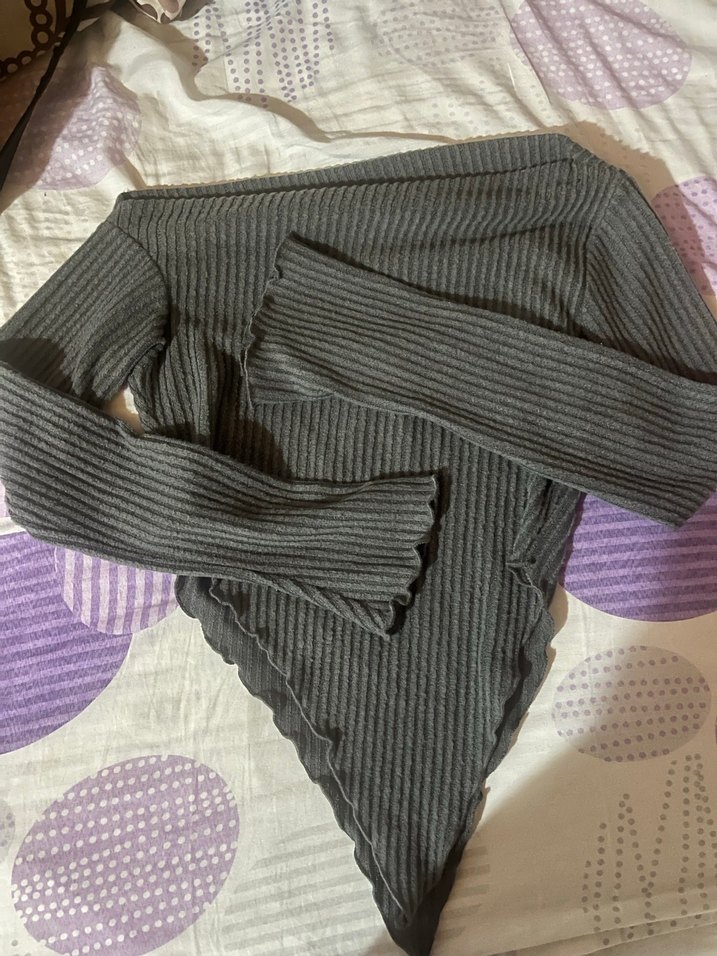 Gri Fitilli Triko Kadın Bluz - Görsel 5