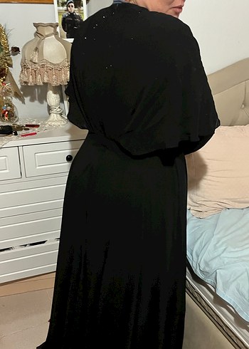 Siyah V Yakalı Uzun Kollu Salaş Elbise - Görsel 4