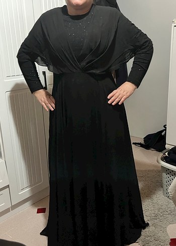 Siyah V Yakalı Uzun Kollu Salaş Elbise - Görsel 3