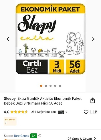 Sleepy Sleepy Extra 3 numara bebek bezi