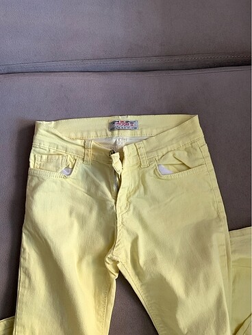 Diğer Dar paça düşük bel 26 no kumaş sarı pantolon