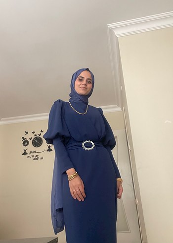 40 Beden mavi Renk Lacivert Drapeli Uzun Kadın Elbise