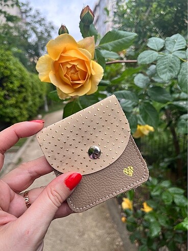 Beden camel Renk Kare Model Hakiki Deri Mini Bozuk para Cüzdanı airpod kılıfı
