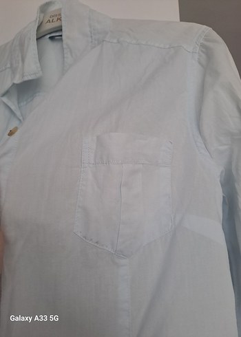 Mavi Kadın Keten Gömlek - Görsel 3