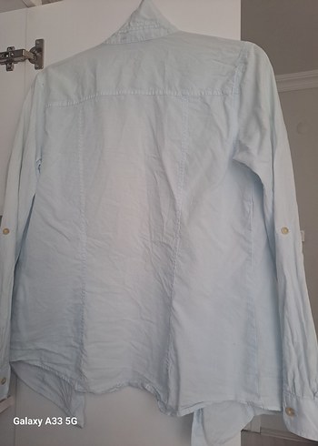 Mavi Kadın Keten Gömlek - Görsel 2