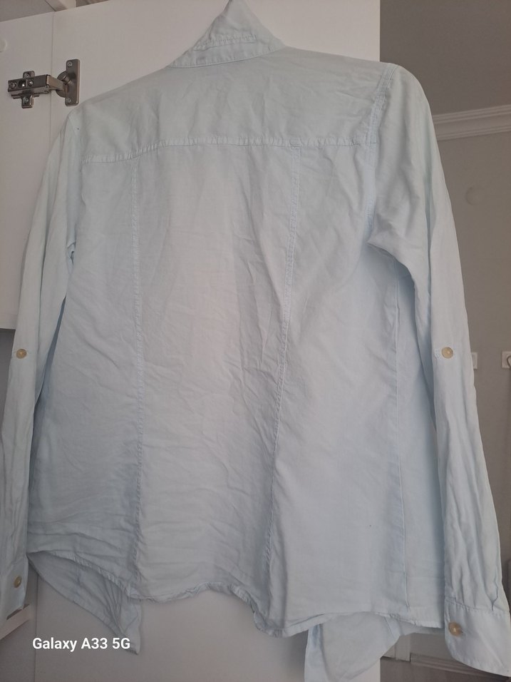 Mavi Kadın Keten Gömlek - Görsel 2