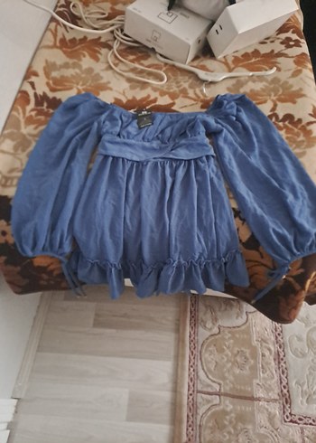 Mavi Uzun Kollu, Fırfırlı Bohem Elbise - Görsel 7