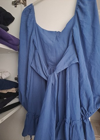 Mavi Uzun Kollu, Fırfırlı Bohem Elbise - Görsel 5