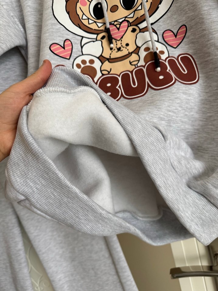 Gri Baskılı Kız Sweatshirt ve Eşofman Takımı - Görsel 2