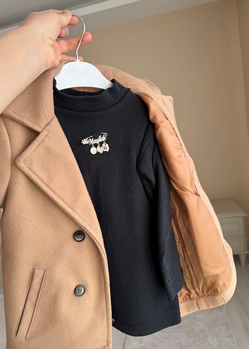 Çocuk Bej Düğmeli Kaban - Görsel 3