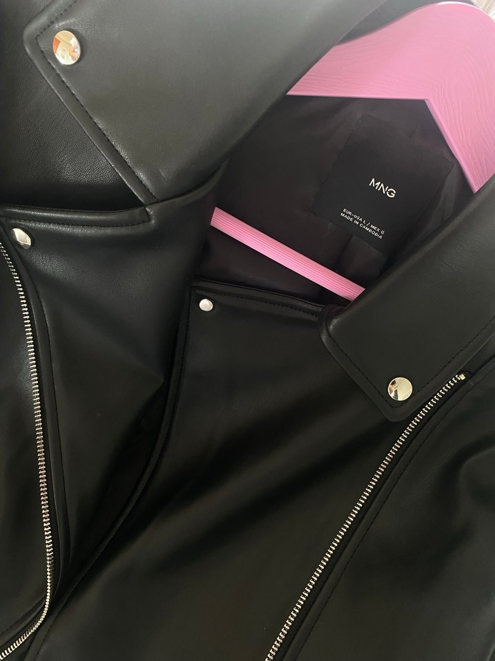 Mango Siyah Deri Kadın Biker Ceket - Görsel 2