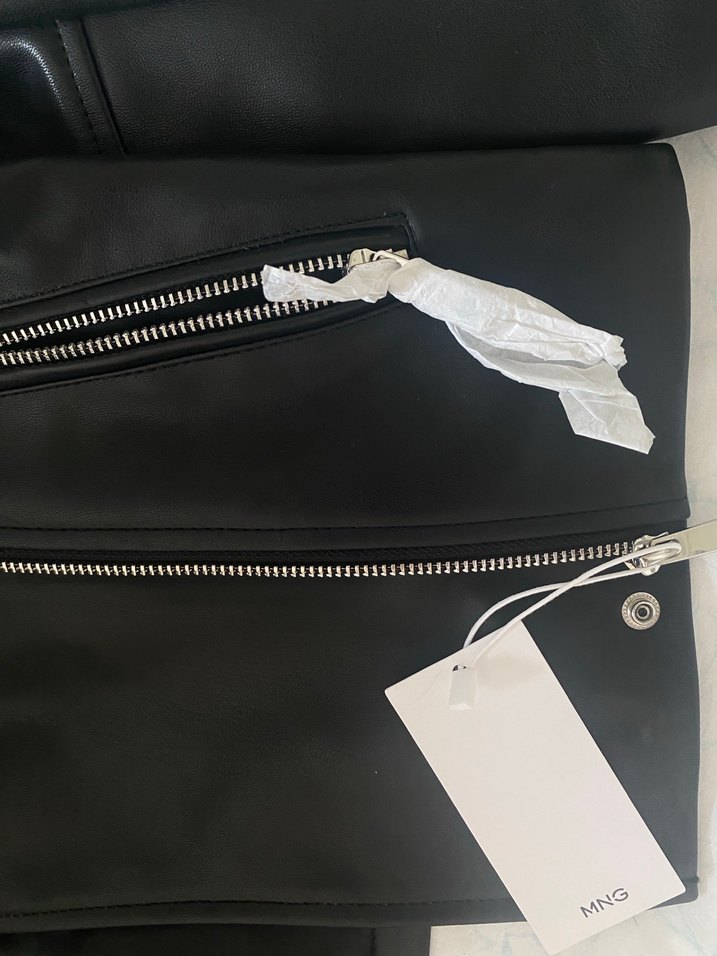 Mango Siyah Deri Kadın Biker Ceket - Görsel 3