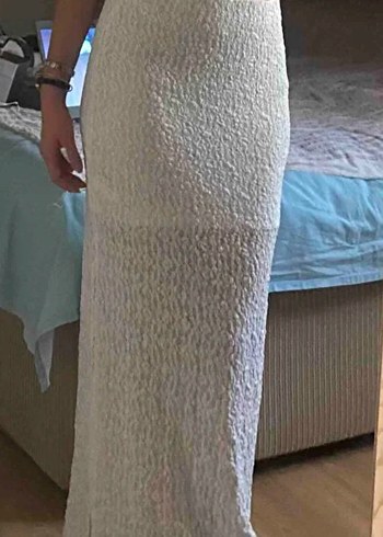 Beyaz Dantel Detaylı Uzun Kadın Etek - Görsel 6