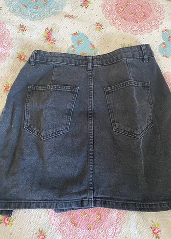 Düğmeli Siyah Denim Mini Etek - Görsel 3