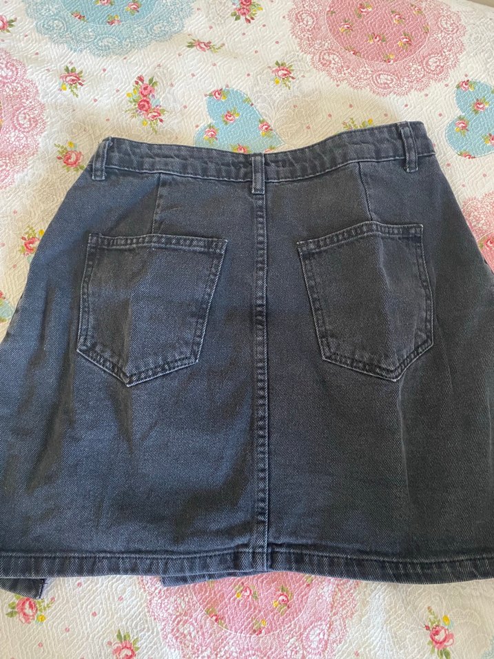 Düğmeli Siyah Denim Mini Etek - Görsel 3