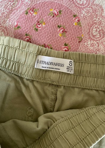 Düğmeli Haki Keten Kadın Pantolon - Görsel 3