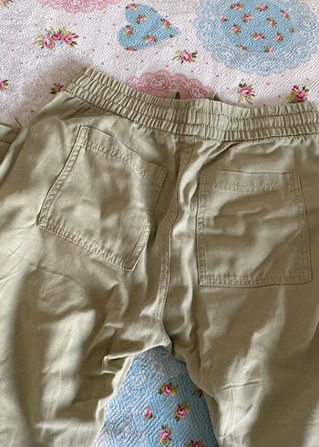 Düğmeli Haki Keten Kadın Pantolon - Görsel 4