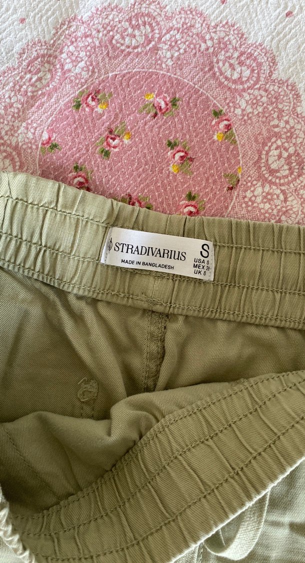 Düğmeli Haki Keten Kadın Pantolon - Görsel 3