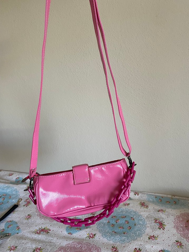 Parlak Pembe Deri Kadın Çanta - Görsel 3