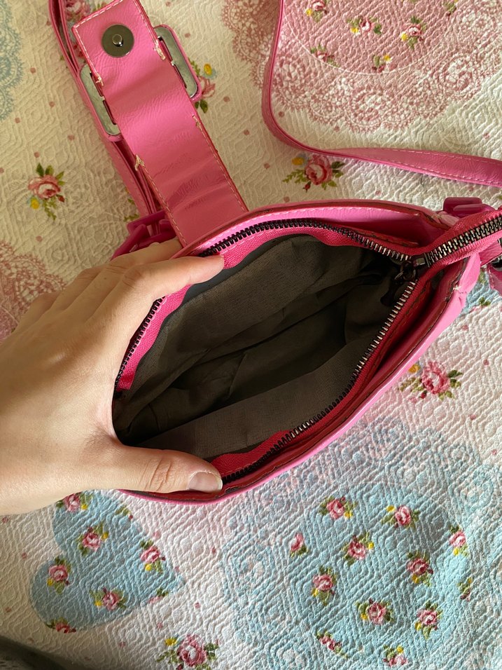 Parlak Pembe Deri Kadın Çanta - Görsel 4