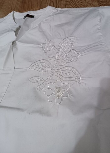 Beyaz işlemeli büyük beden gömlek - Görsel 5