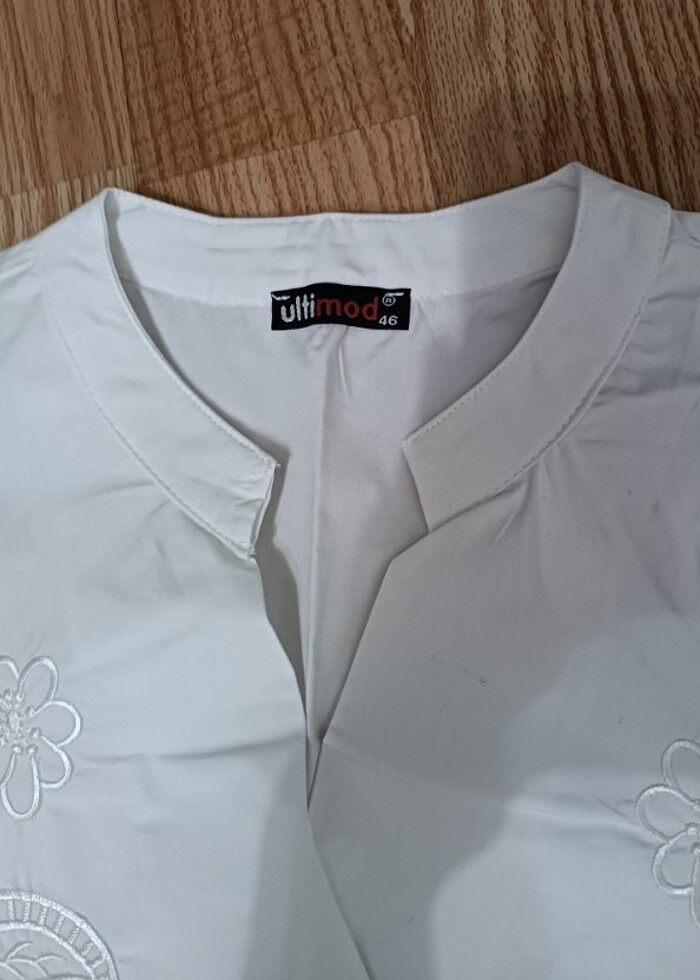 Beyaz işlemeli büyük beden gömlek - Görsel 4